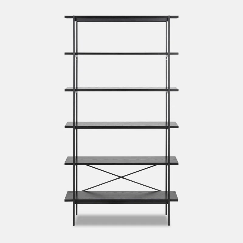 Dexter industrial bookcase, matte black and oak