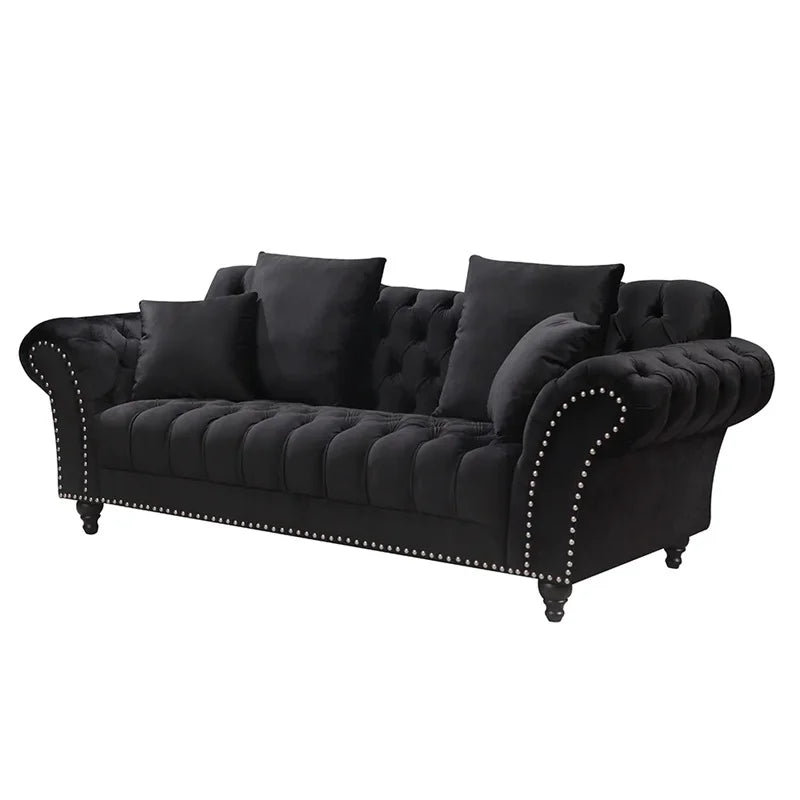 Lancaster 3 seater sofa, jet black velvet