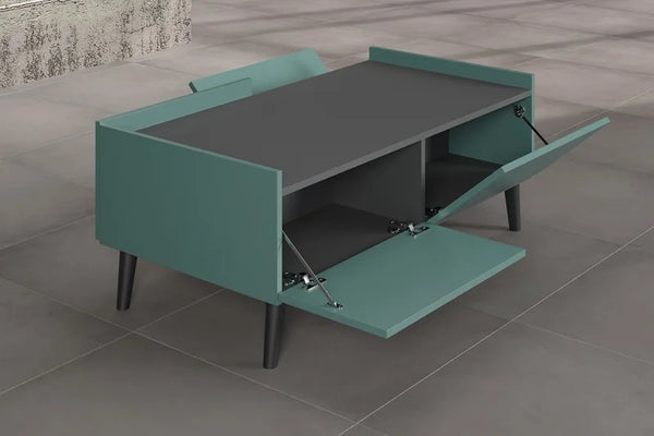 Milton coffee table, oak and blue