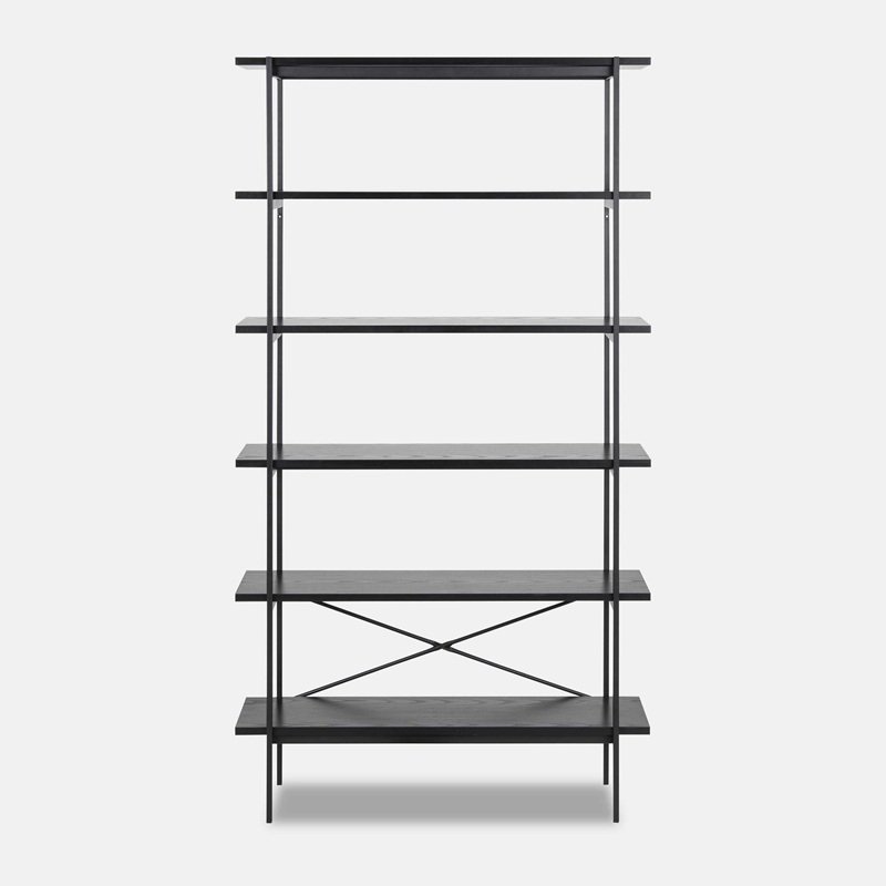 Dexter industrial bookcase, matte black and oak