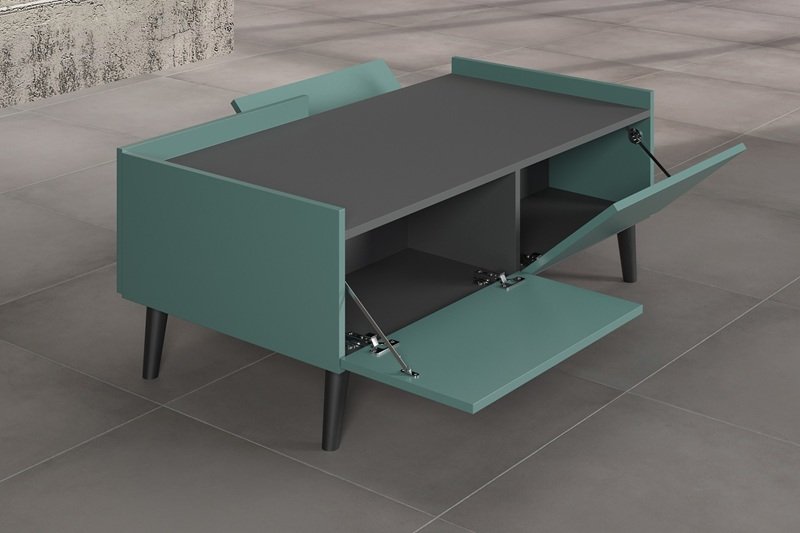 Milton coffee table, oak and blue