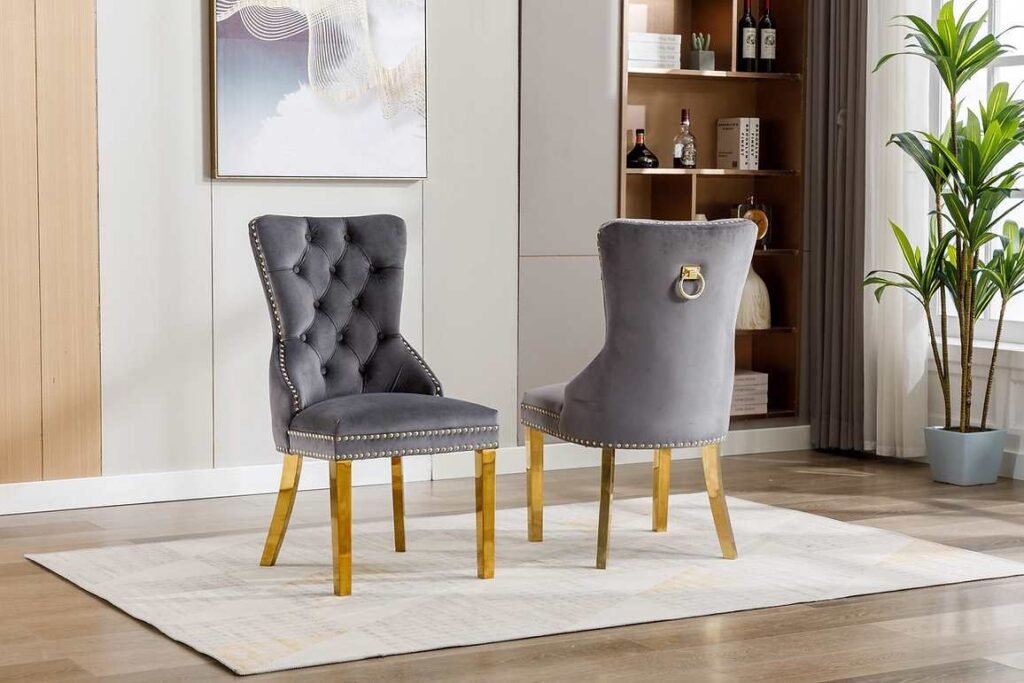 set of 2 Jetta dining chairs, grey velvet